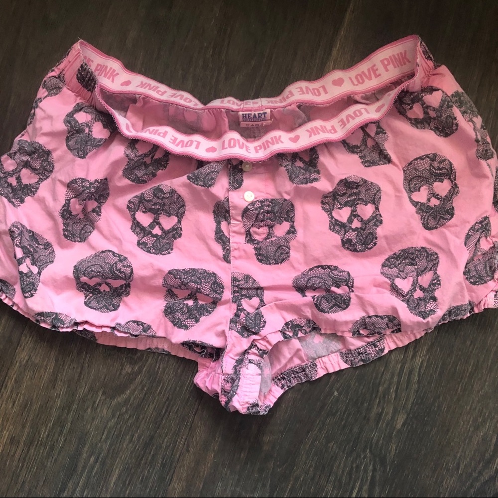pink skull pj shorts